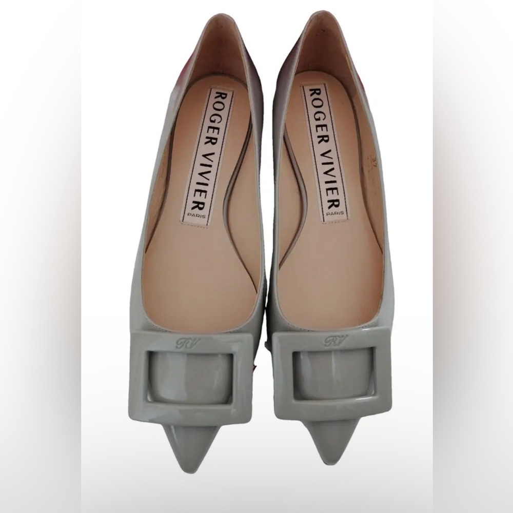 Roger Vivier Gray Flats with Signature Buckle